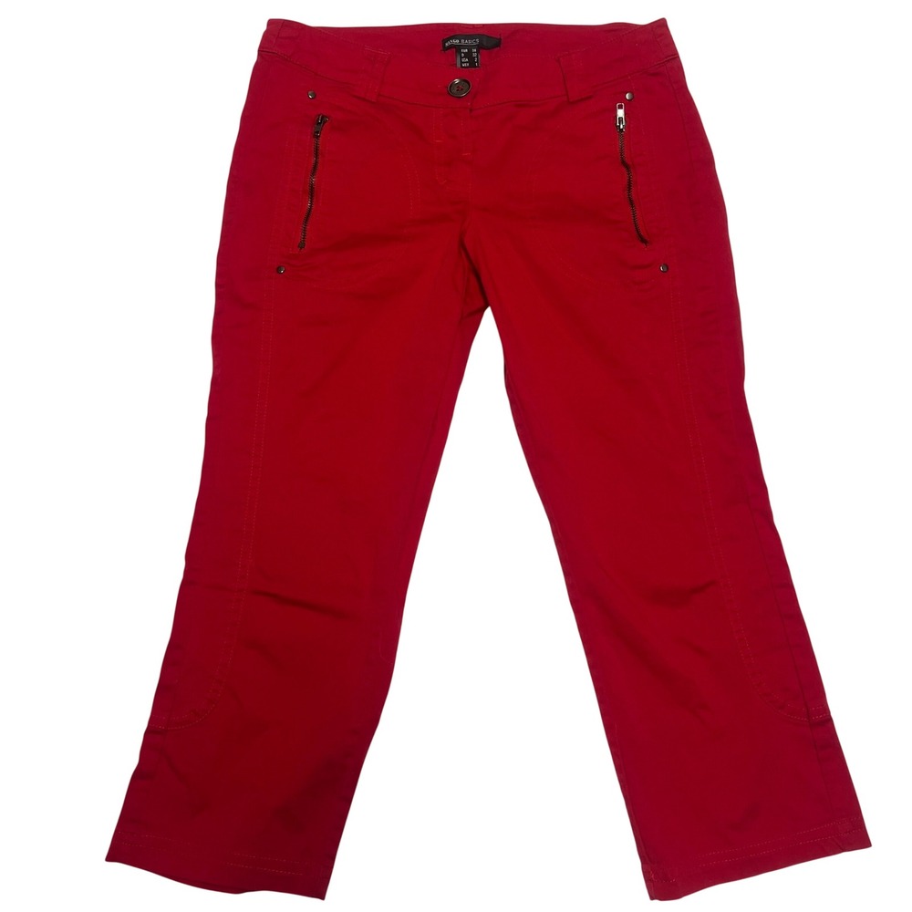 Mango Basics Red Utility Cropped Pants Womens Size 2 Straight Leg Capris